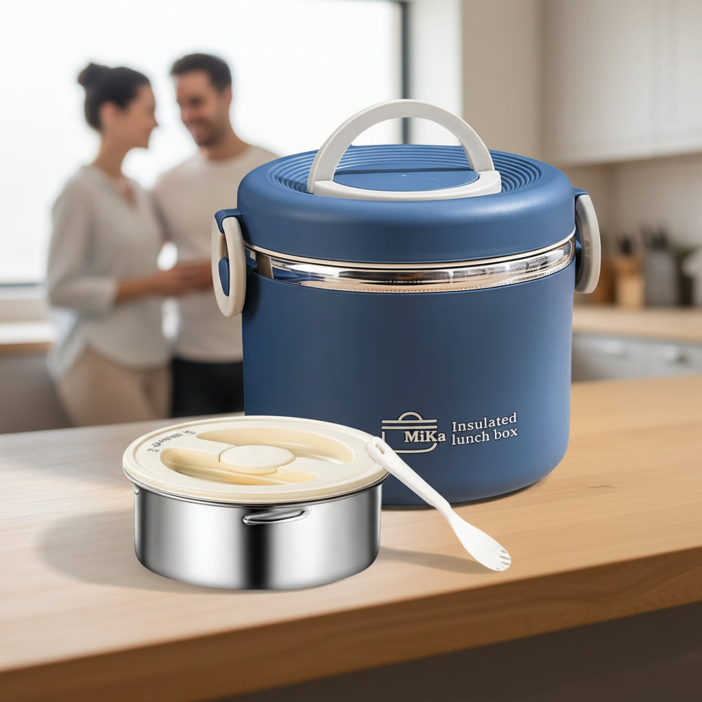 Lunch Box Isotherme 1100ml Bleu poigne beige