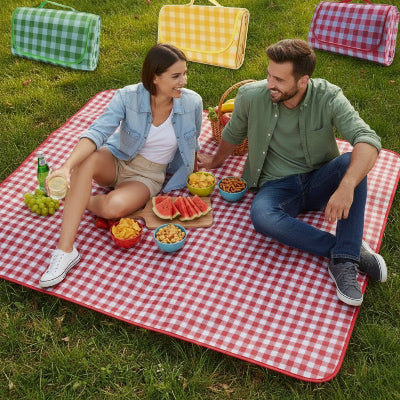 Couple assis sur Tapis de sol pour camping avec un gouter