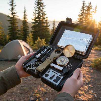 Kit de survie compact dans main d'une femme