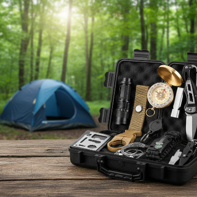 Kit de survie compact sur table camping