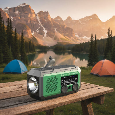 Lampe de poche multifonction verte dans campement