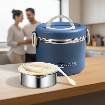 Lunch Box Isotherme 1100ml Bleu poigne beige