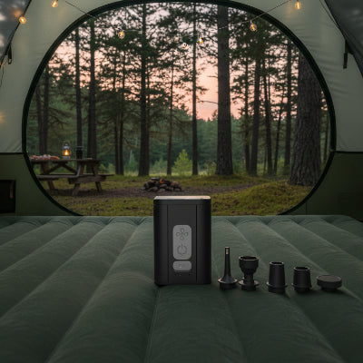 Pompe a air avec accessoire sur matelas gonflable