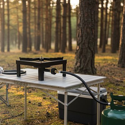 Réchaud à gaz installé sur une table