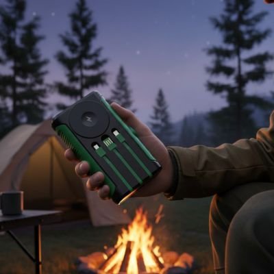 Batterie externe solaire vert en camping