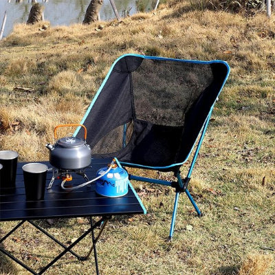 Chaise de camping pliable légère en aluminium bleu