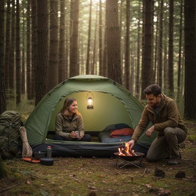 couple-en-forêt-tente-avec tente trekking 2 places 