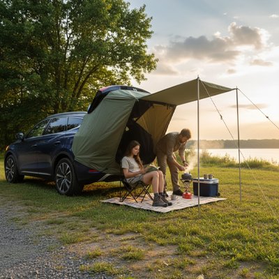 Couple installée sous Tente voiture 