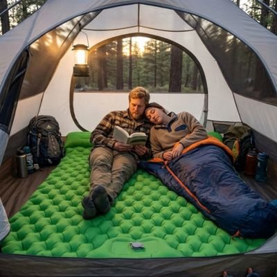 Couple se repose sur Matelas gonflable 2 personnes