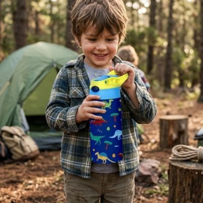Enfant au campement avec Gourde enfant