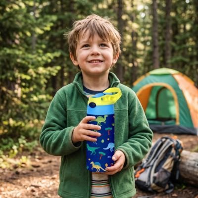 Enfant au camping avec Gourde enfant