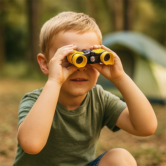 enfant avec Jumelle regarde nature
