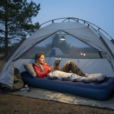 femme couché fait lecture sur Matelas gonflable 1 personne 
