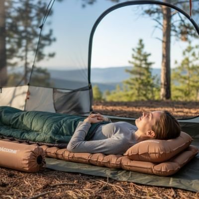 femme fait sieste sur Matelas gonflable 1 personne Marron