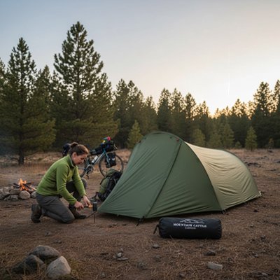 femme installe tente bivouac 