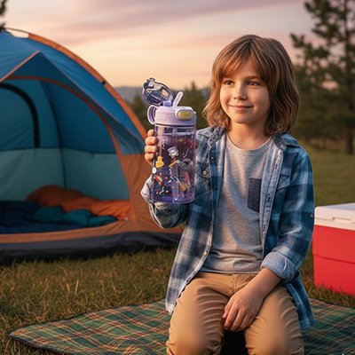 Gourde enfant avec paille facile pour boire dans main d'enfant
