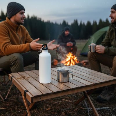gourde isotherme thermodirable blanc sur table 