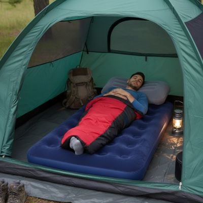 homme au repos sur Matelas gonflable 2 personnes Bleu