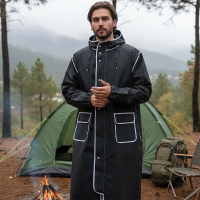 Homme avec Poncho pluie noir