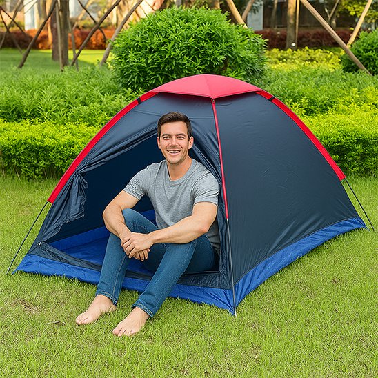 Homme avec Tente pour Camping 