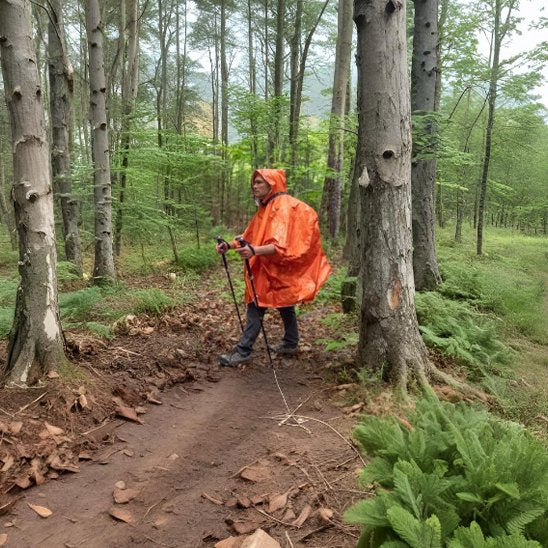 homme en randonnée avec Poncho pluie