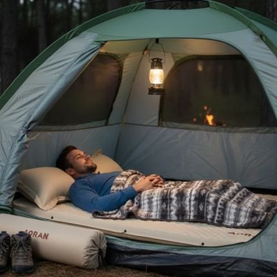Homme entreprend sa nuit sur Matelas gonflable 2 personnes 