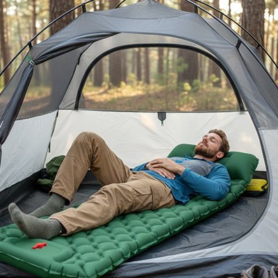 homme faisant la sieste sur matelas gonflable 1 personne 