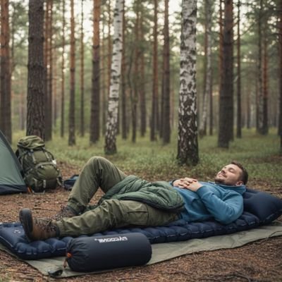 Homme prend un repos sur Matelas gonflable 1 personne Bleu