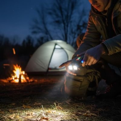 homme utilise Lampe de poche rechargeable pour une recherche au sol