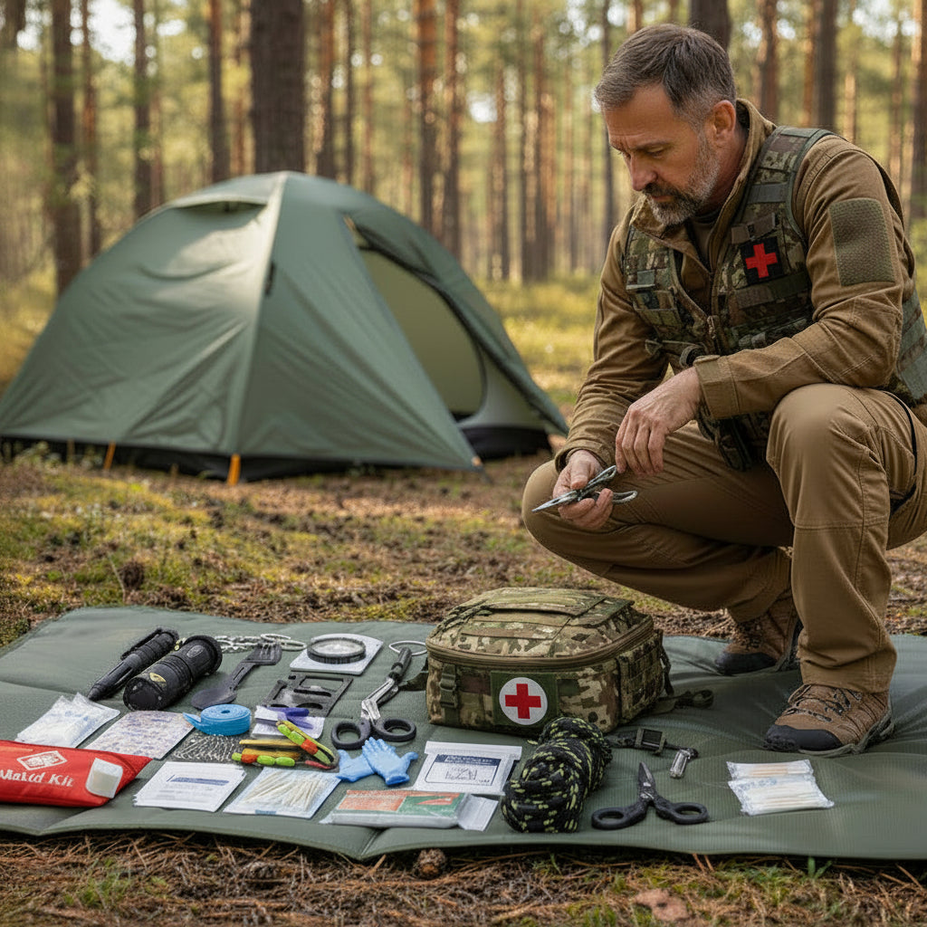 homme vérifiant son kit de survie