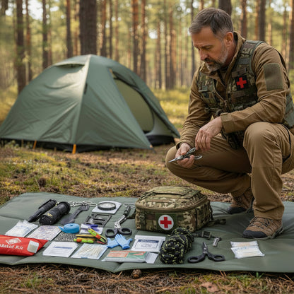 homme vérifiant son kit de survie