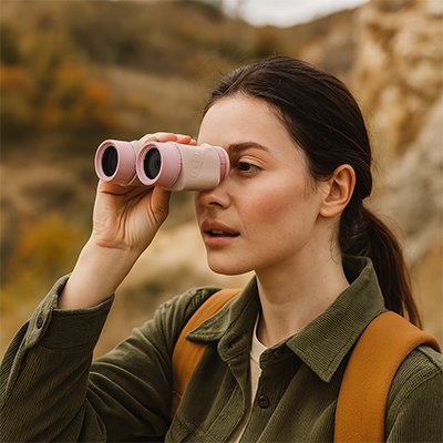 jeune femme avec Jumelle observant la nature 
