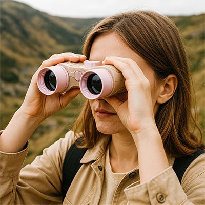 Jeune fille avec Jumelle scrutant l'horizon 