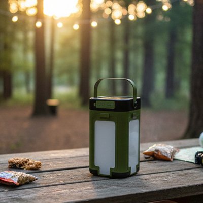 Lampe camping éteint sur table 