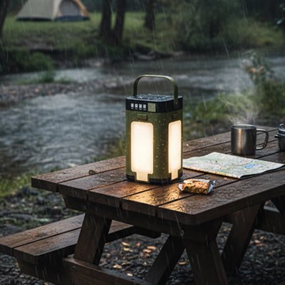 Lampe camping sur table de pique-nique