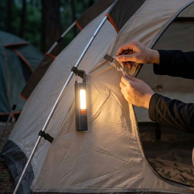 Lampe de poche pour finaliser l'installation de la tente