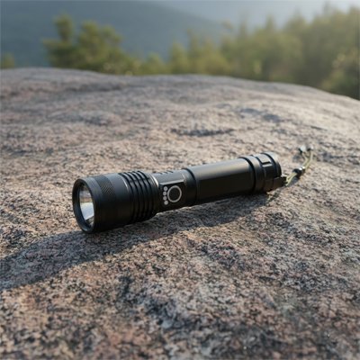 Lampe de poche sur rocher