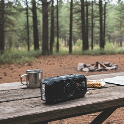 Lampe de poche sur table de camping