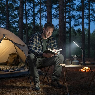 Lampe de poche sur table livre a la main