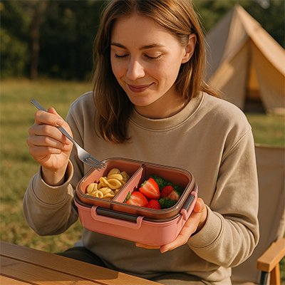 lunch box ecofresh rose avec 2 compartiment