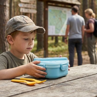 Lunch box enfant d'organisation  garçon en randonnée 