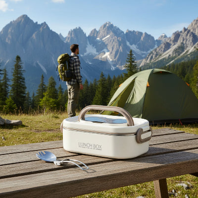 Lunch box isotherme beige en montagne