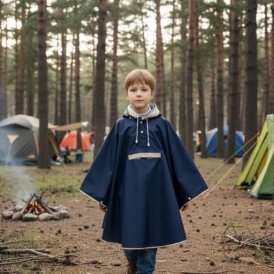 Poncho enfant​ garçon marche dans le camping