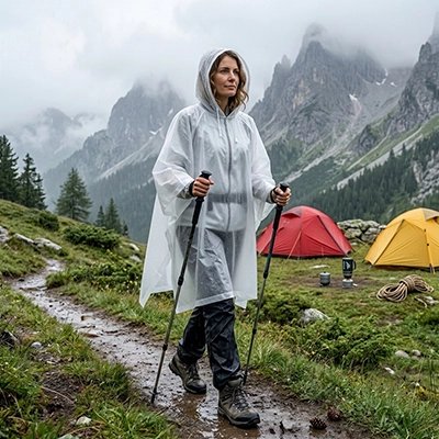 Poncho pluie Blanc femme en randonnée