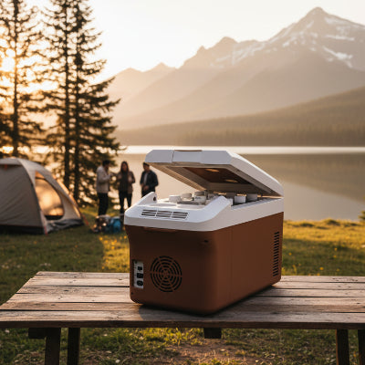 Présentation Glacière 15L dans un camping 