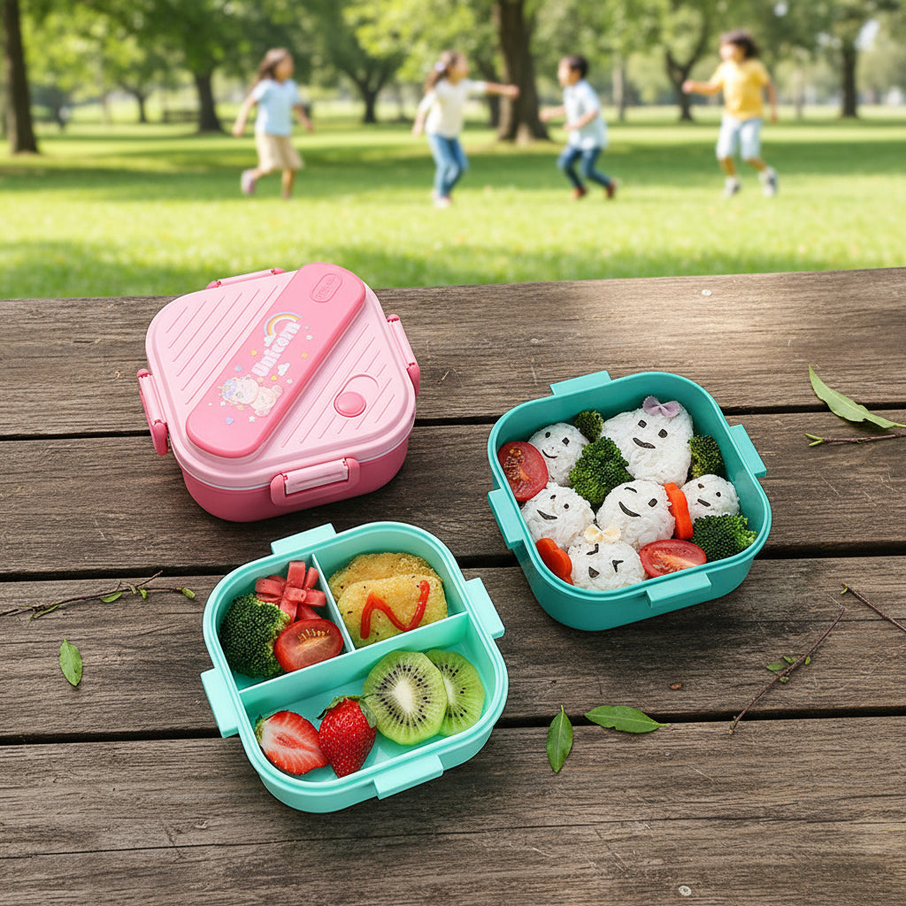 presente les deux étages du lunch box enfant d'organisation 