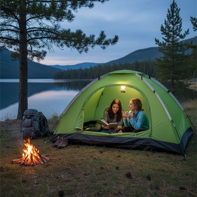 randonnee pres d'un lac entre fille dans Tente trekking 2 places 