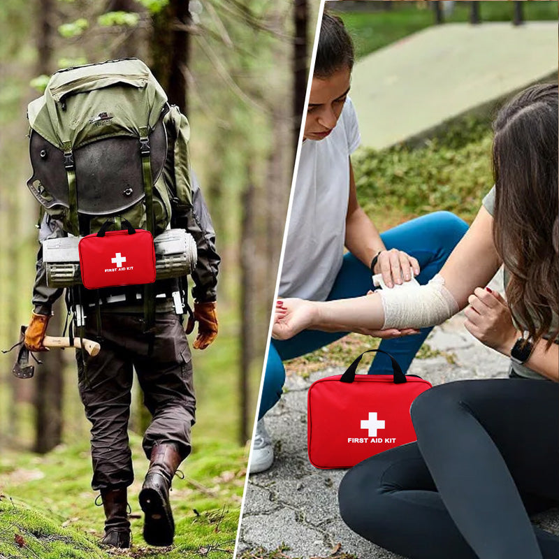 randonneur avec sacs a dos avec kit de survie de premier soins