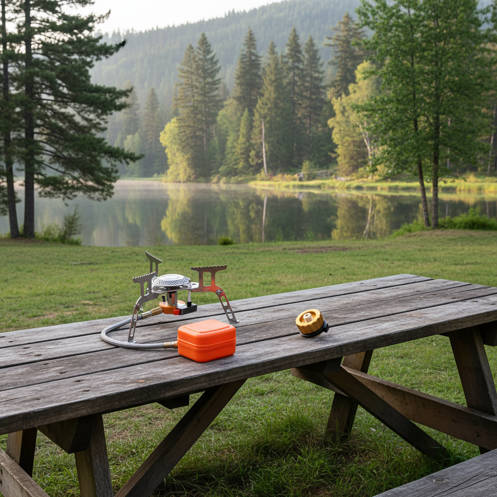  réchaud a gaz camping contenant de rangement connecteur plastic jaune