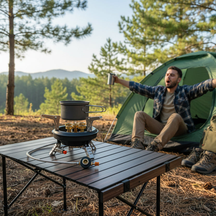 Réchaud a gaz de camping noir